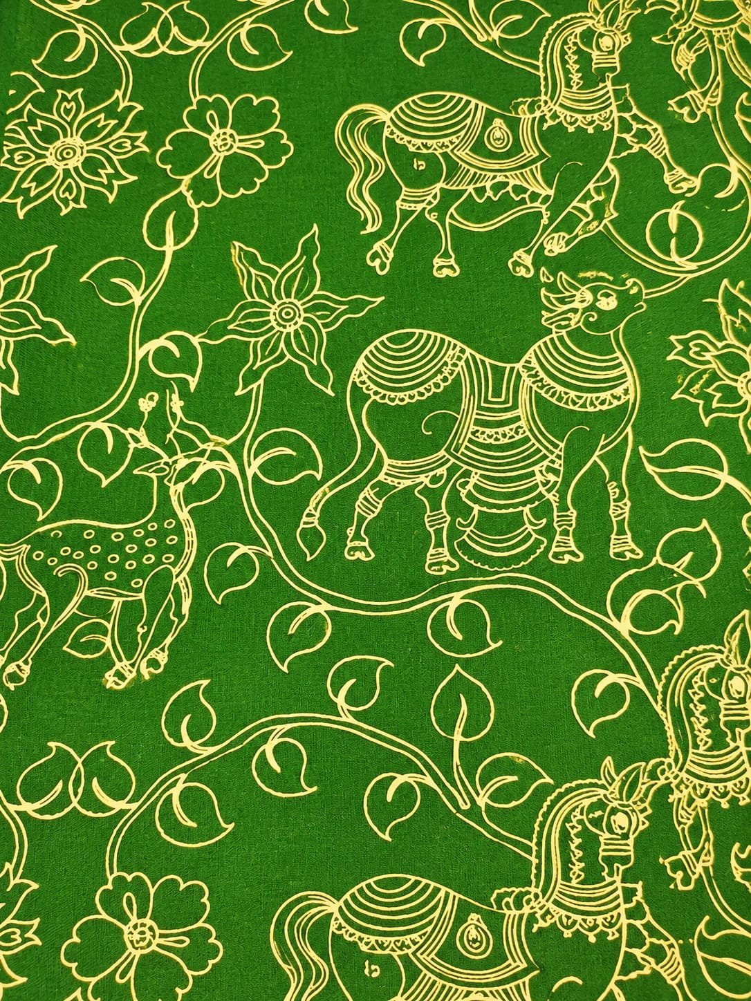 kalamkari pure cotton salwar material peacock design green shawl