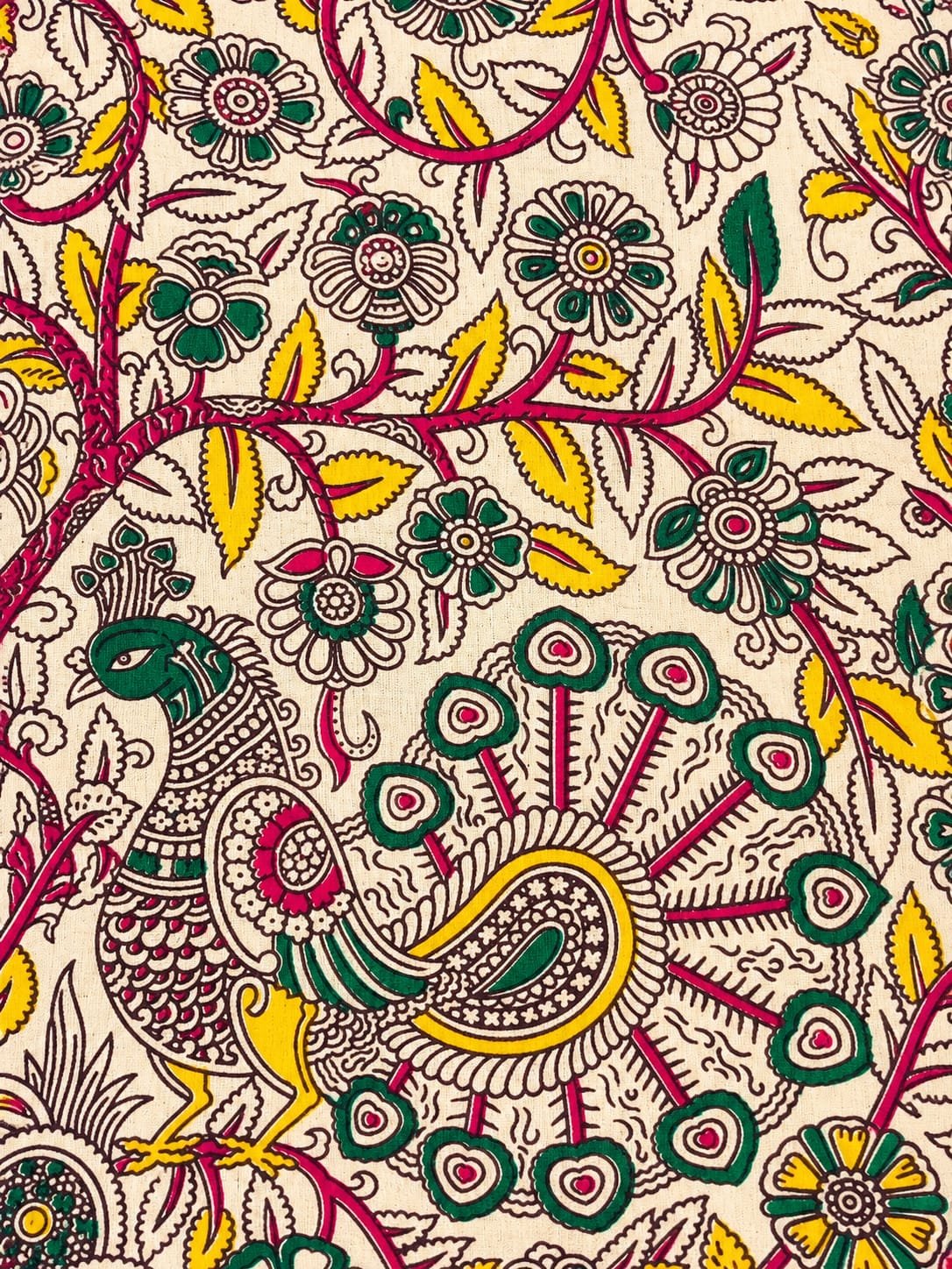 Home kalamkari pure cotton salwar material peacock design green top
