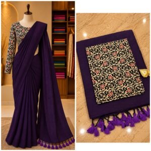khadi cotton purple saree kalamkari blouse